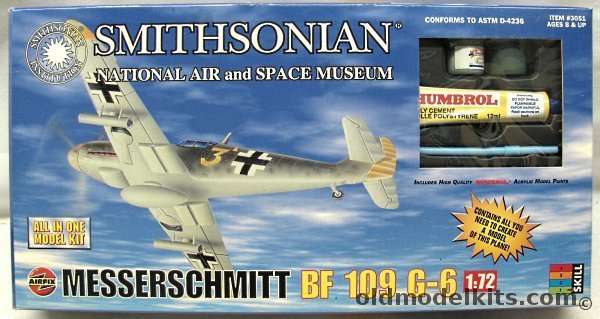Airfix 1/72 Messerschmitt Bf-109G-6 - Smithsonian National Air And Space Museum Issue with Paint and Glue, 3051 plastic model kit